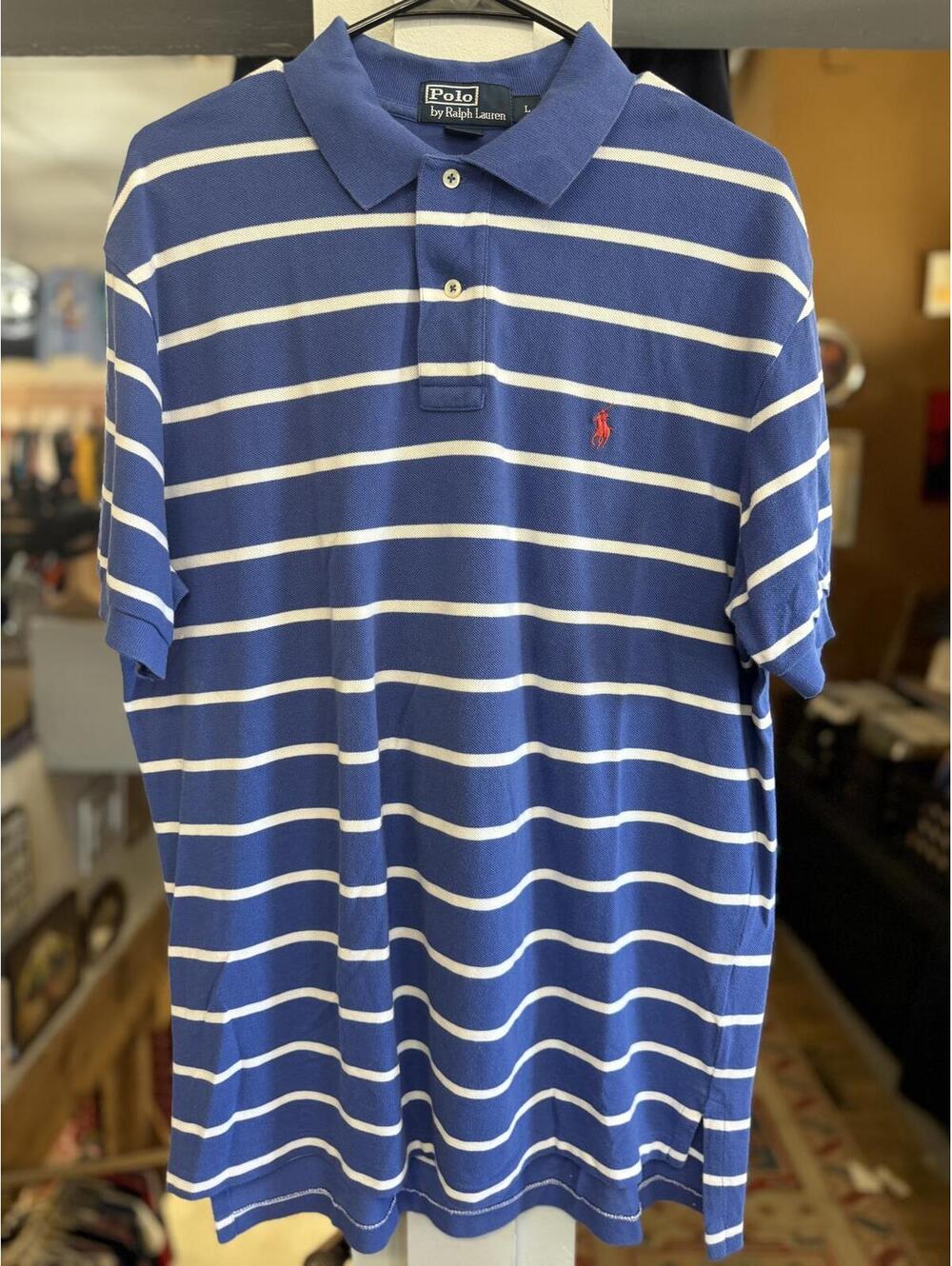 Polo Ralph Lauren blue/white striped 2 button collared Large